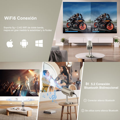 KOSCHEAL 90° Portable 4K Projector with WiFi 6 | 300 ANSI Lumens for Business & Home Theater