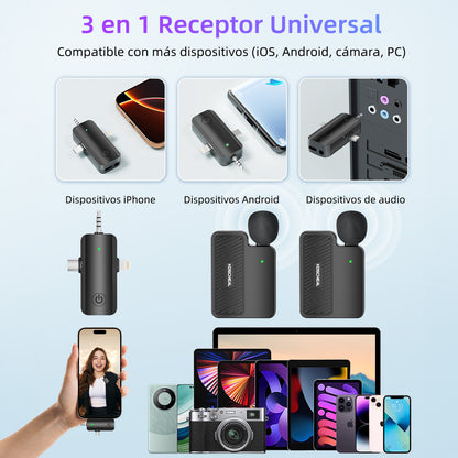 KOSCHEAL KOS-J8 3-in-1 Wireless Microphone - 40H Battery & Noise Reduction