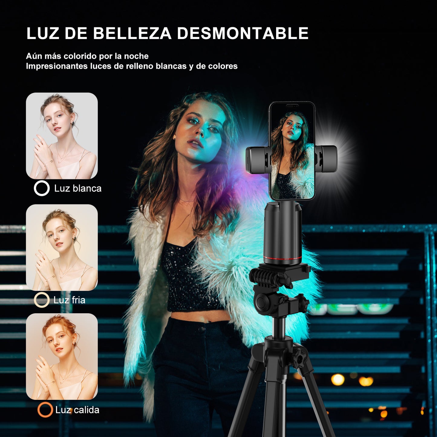 KOSCHEAL AI Tracking Phone Stabilizer with RGB Fill Light, 360° Rotation & Gesture Control