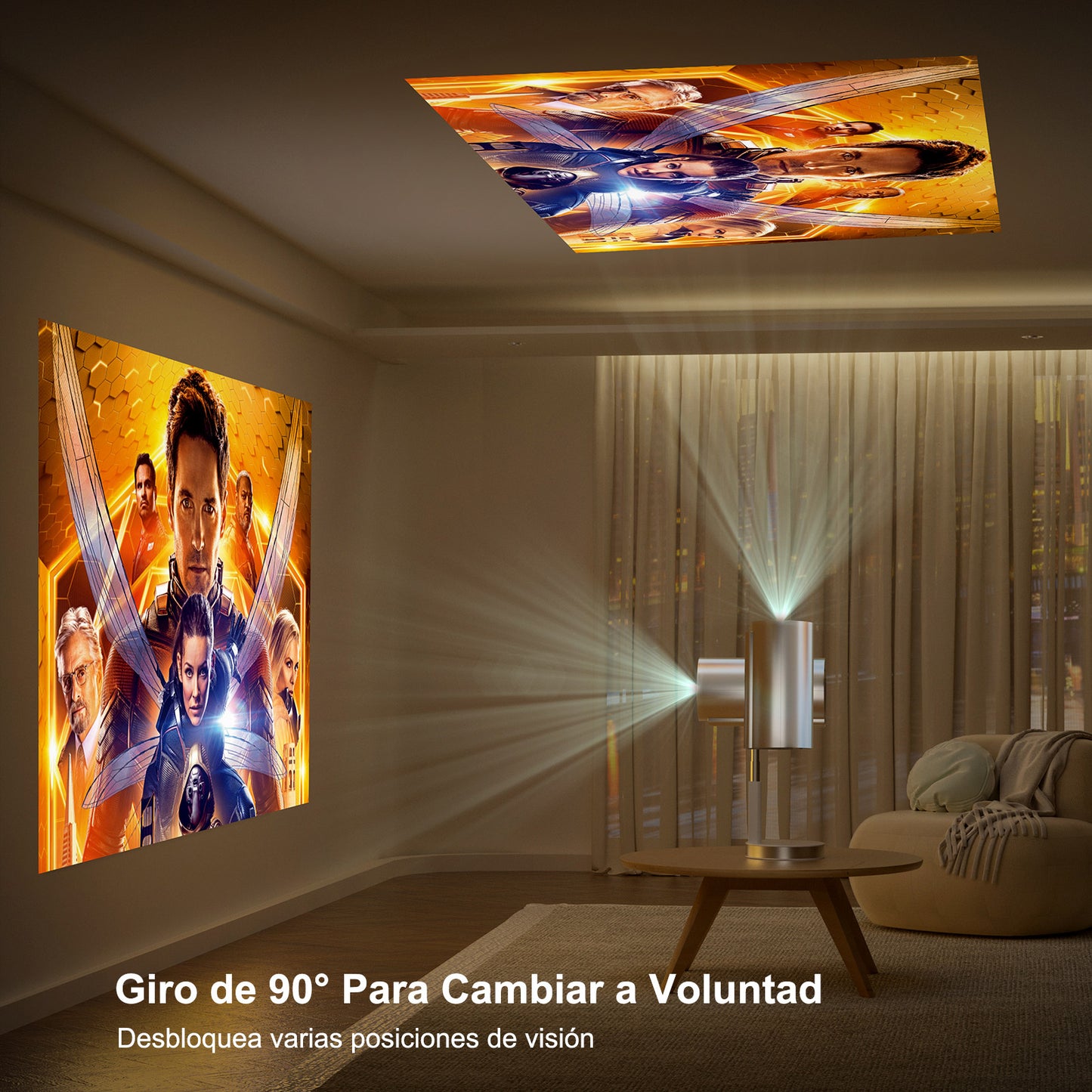 KOSCHEAL 90° Portable 4K Projector with WiFi 6 | 300 ANSI Lumens for Business & Home Theater