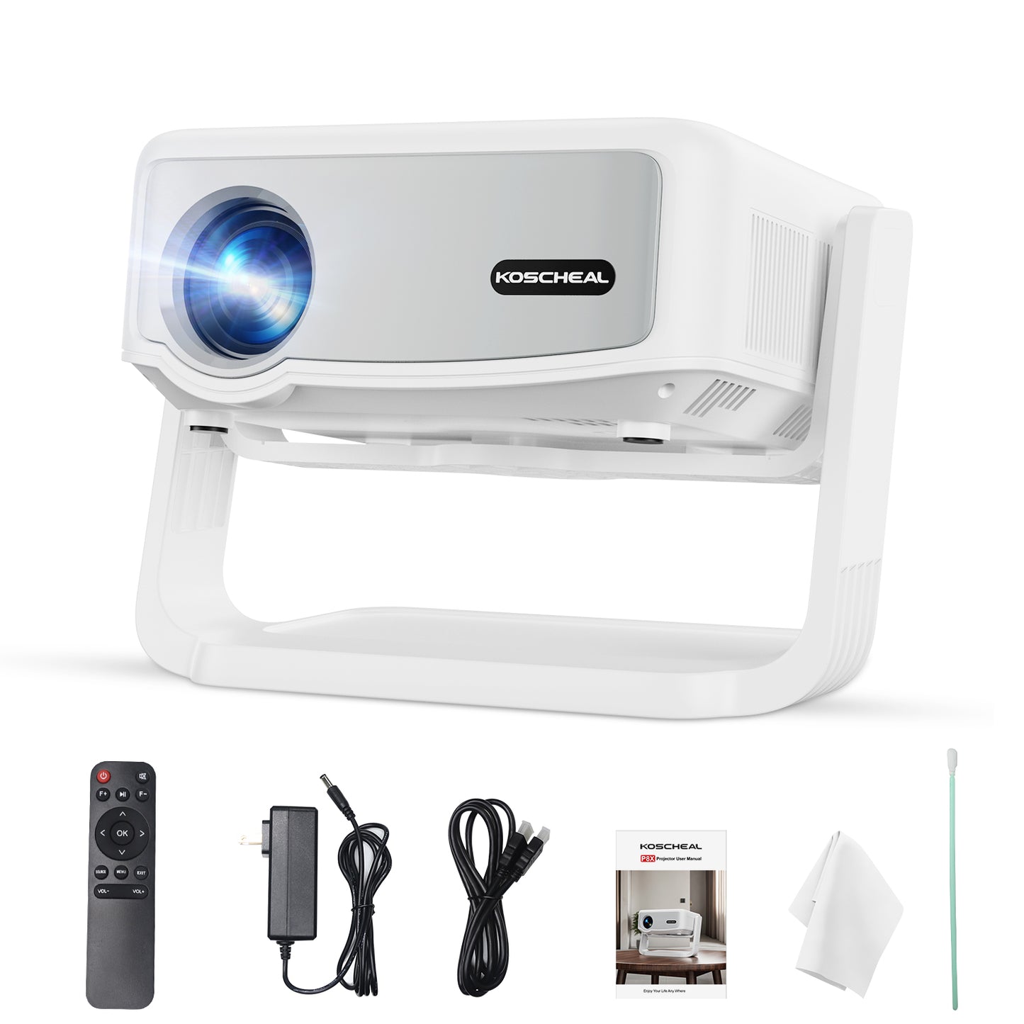 KOSCHEAL Portable Projector with Electric Focus & 300 ANSI - 4K Support & WiFi 6