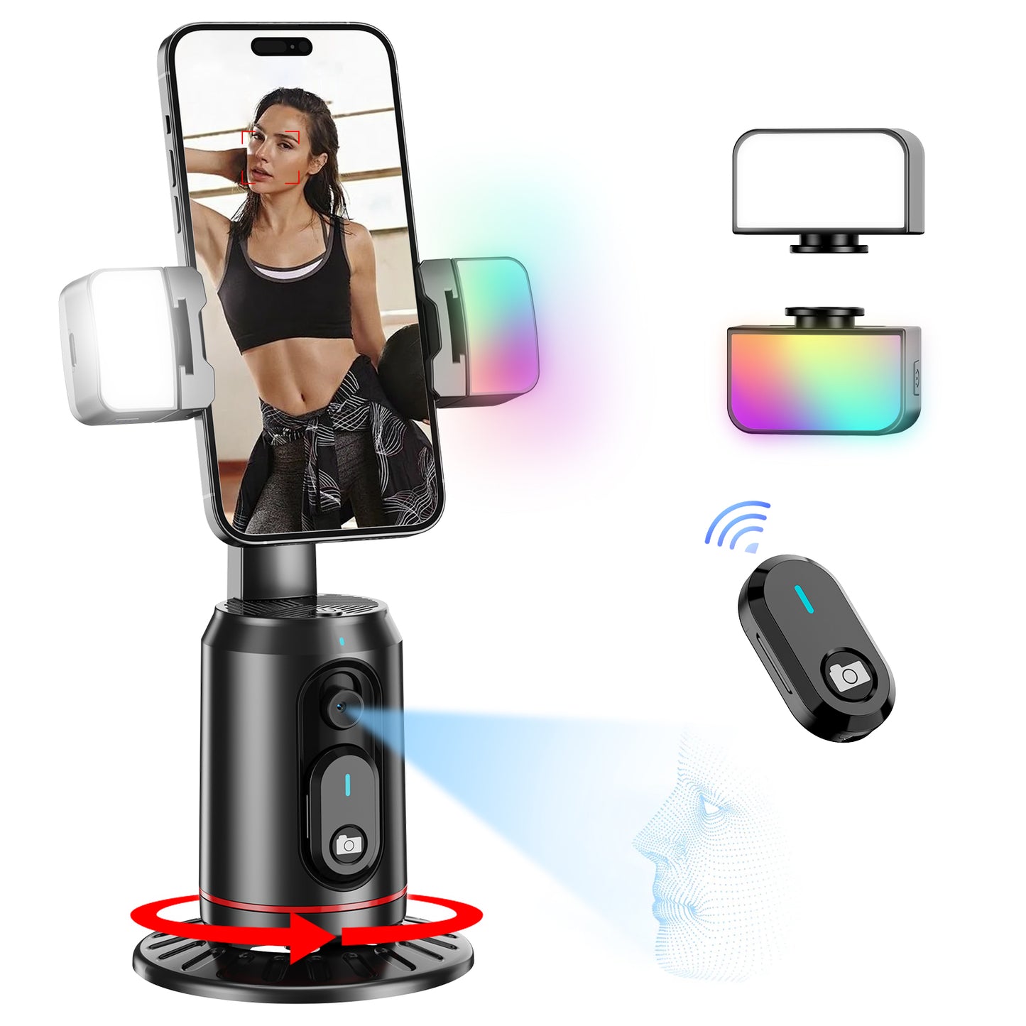 KOSCHEAL AI Tracking Phone Stabilizer with RGB Fill Light, 360° Rotation & Gesture Control