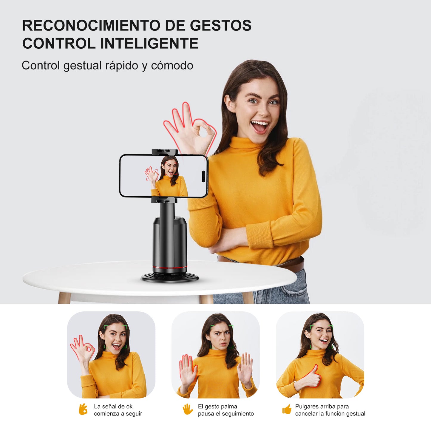 KOSCHEAL AI Tracking Phone Stabilizer with RGB Fill Light, 360° Rotation & Gesture Control