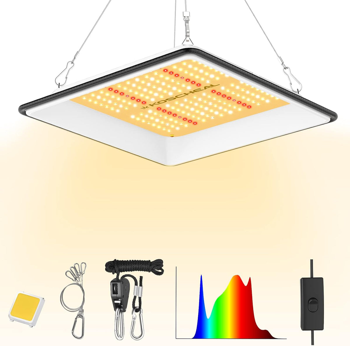 KOSCHEAL KT600 65W LED Grow Light, 2.9 µmol/J Full Spectrum