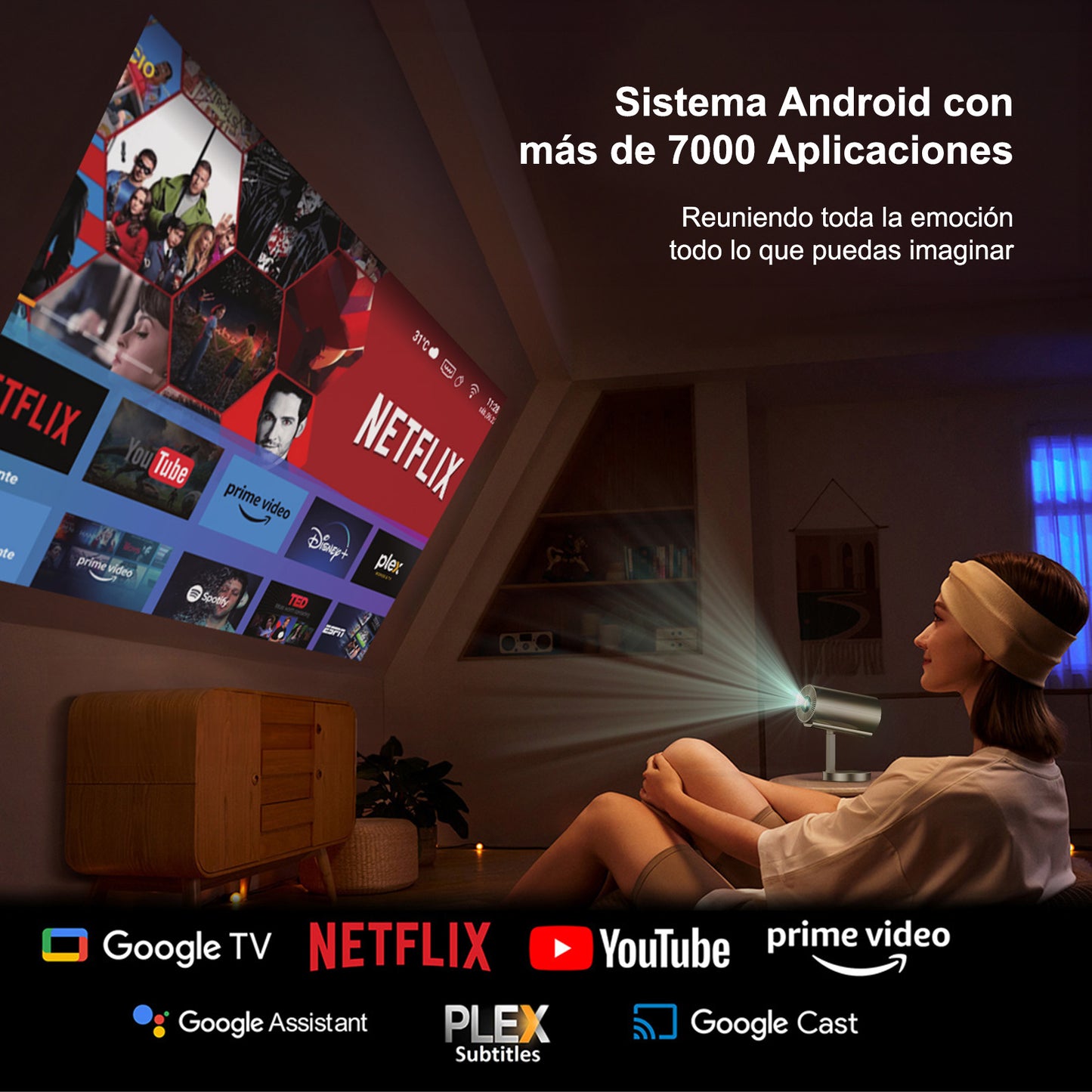 KOSCHEAL 90° Portable 4K Projector with WiFi 6 | 300 ANSI Lumens for Business & Home Theater