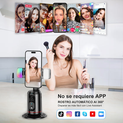 KOSCHEAL AI Tracking Phone Stabilizer with RGB Fill Light, 360° Rotation & Gesture Control