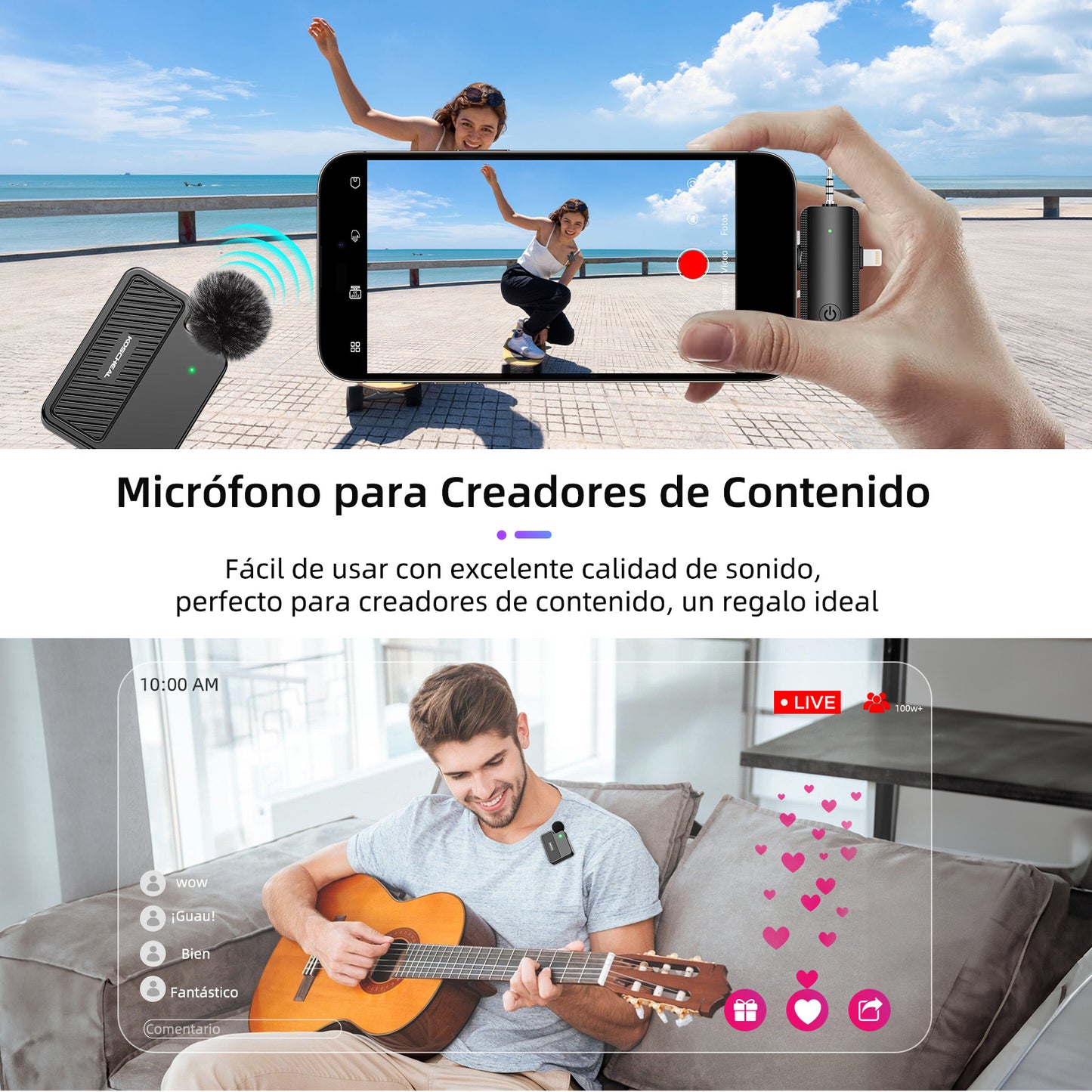 KOSCHEAL KOS-J8 3-in-1 Wireless Microphone - 40H Battery & Noise Reduction