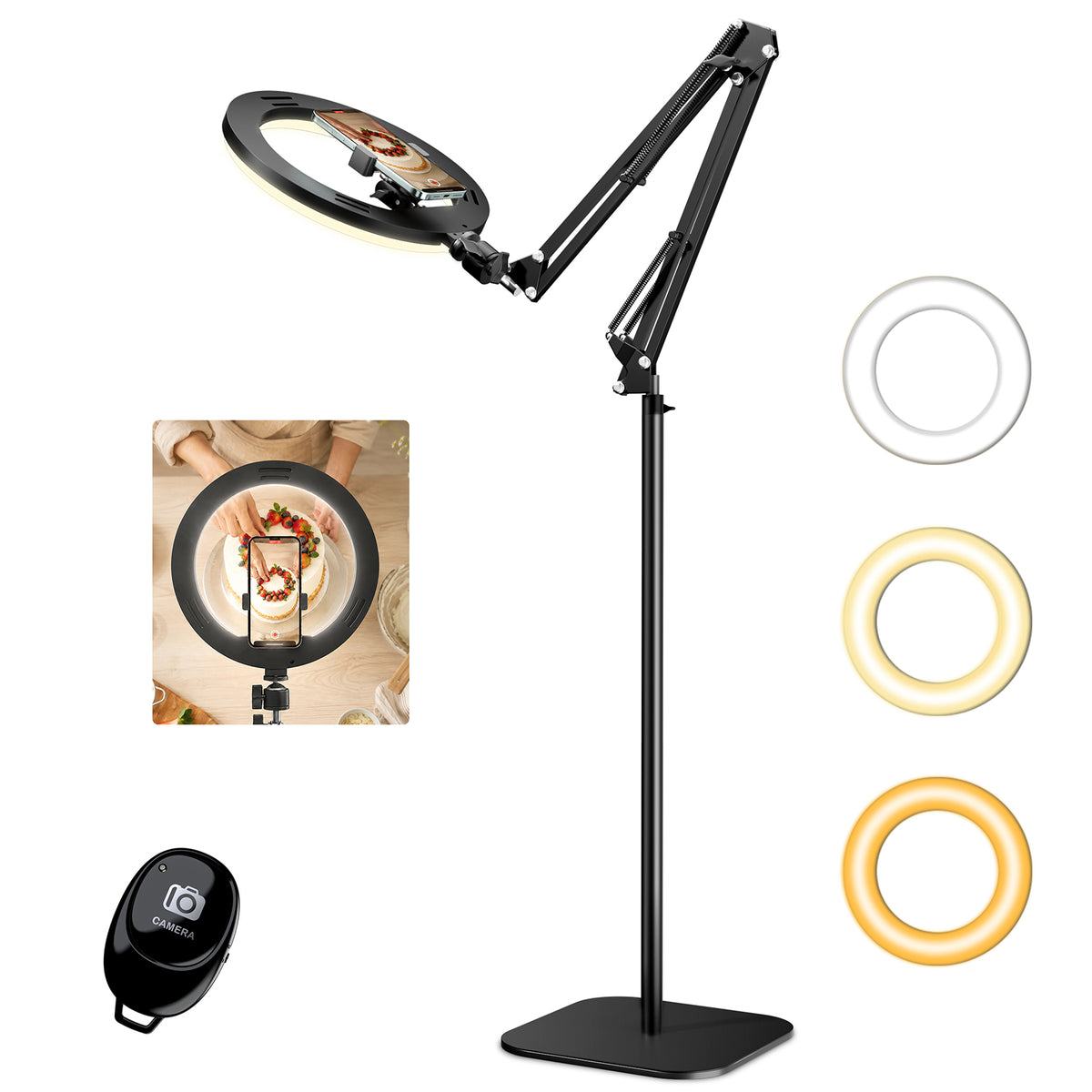 KOSCHEAL Ring Light, 10 Inch Arm Type Smartphone Stand for Aerial Shooting