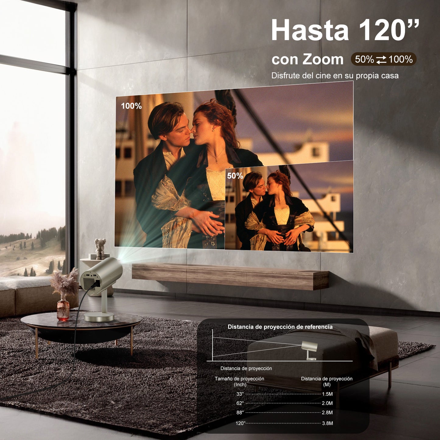 KOSCHEAL 90° Portable 4K Projector with WiFi 6 | 300 ANSI Lumens for Business & Home Theater